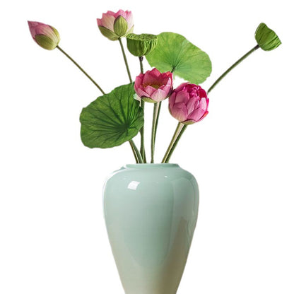 Realistic Pink Lotus Flower Arrangement with Lotus Leaves and Pods - Perfect Faux Floral Decor for Living Rooms, Photography Props, and Home Accents