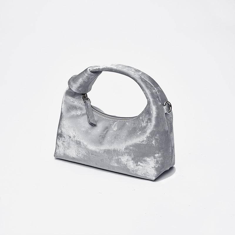 Elegant Silk Satin Dumpling Crossbody Bag Vintage Cloud Shape with Leather Design