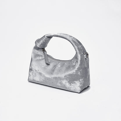 Elegant Silk Satin Dumpling Crossbody Bag Vintage Cloud Shape with Leather Design