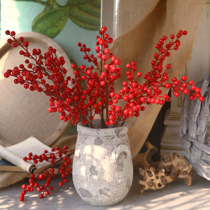 6 Branch Red Winterberry Faux Christmas Fruit Arrangement - Perfect for Holiday Home Décor and Festive Celebrations