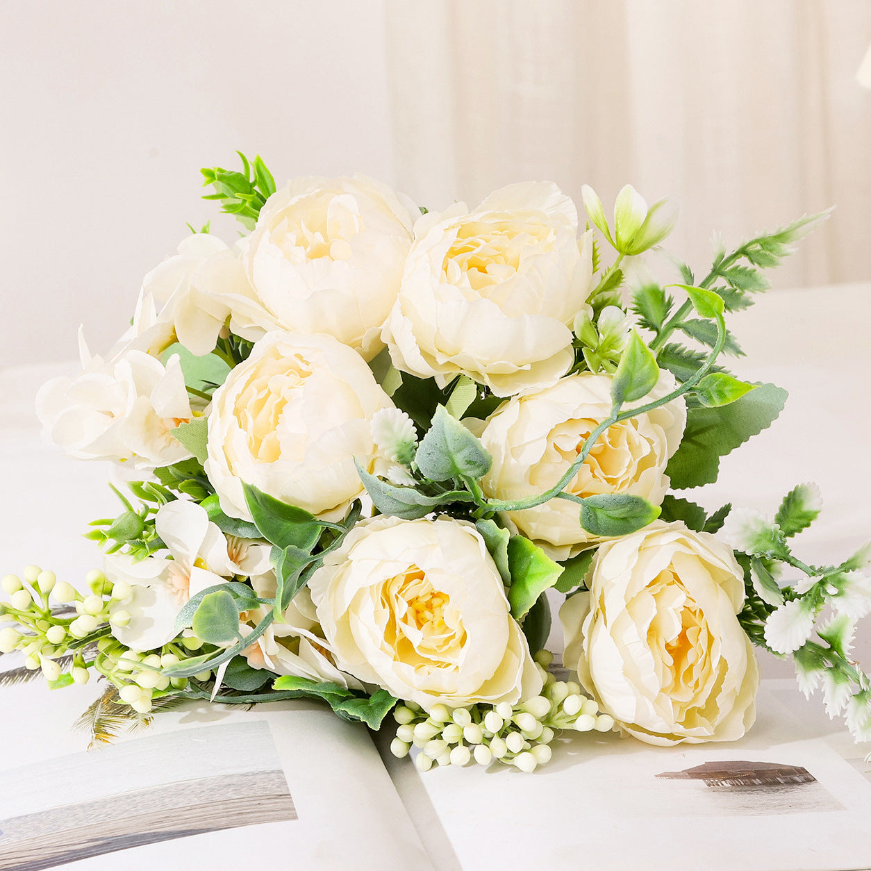 Exquisite Handcrafted Silver Snow Peony Flower Bouquet – Stunning Faux Floral Decor for Weddings and Festive Celebrations, Perfect Indoor Accent Piece