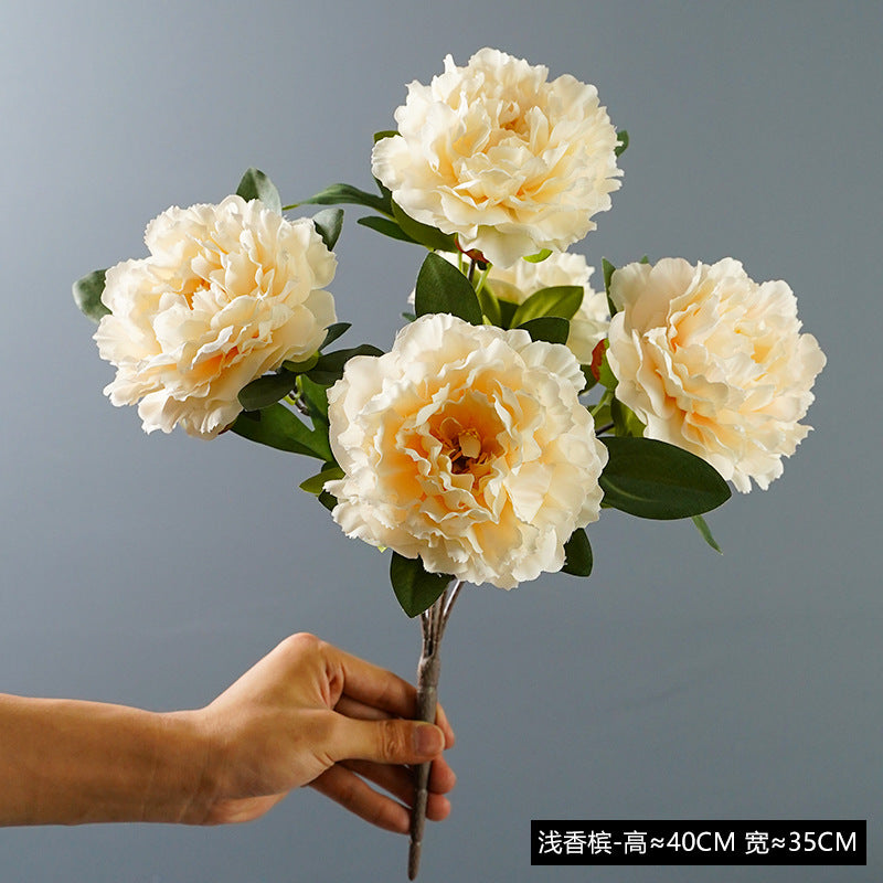 Elegant Peony Faux Flowers with Round Heads - Luxurious Hand-Tied Bouquet for Home Decor - Perfect for Office, Living Room, and Dining Table Decoration