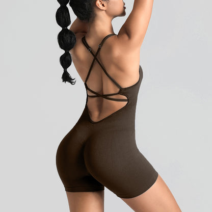 Seamless Yoga Bodysuit for Women Outdoor Activewear with Beautiful Back Design Peachy Butt Lift and Supportive Sports Bra for Fitness and Training