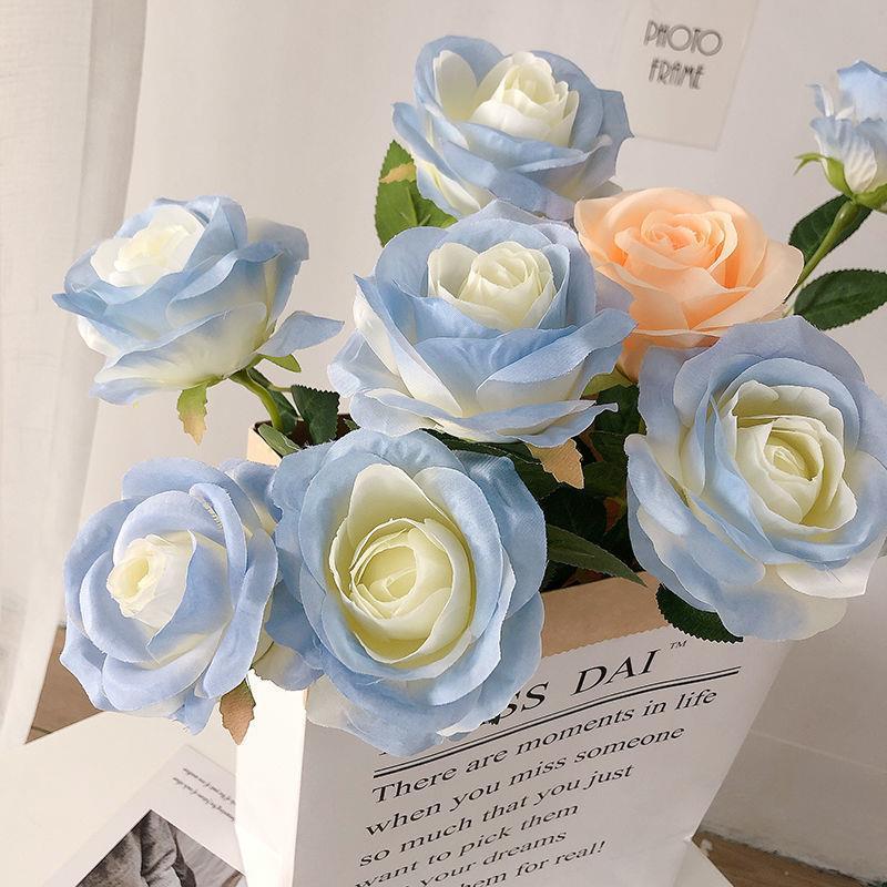 Elegant Ice Blue Faux Rose Single Stem Silk Flower - Perfect for Home Decor, Valentine's Day, Weddings, and Photography Props