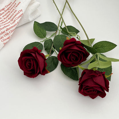 Elegant Single Velvet Faux Rose - Perfect for Valentine's Day, Wedding Decorations, and Hotel Accents - Luxurious and Realistic Floral Arrangement