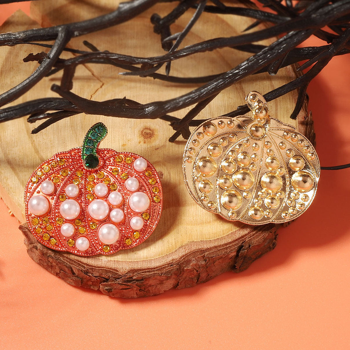 Creative Halloween Pumpkin Earrings with Faux Pearl and Zirconia Accent - Stylish and Versatile Alloy Design for Effortless Fashion