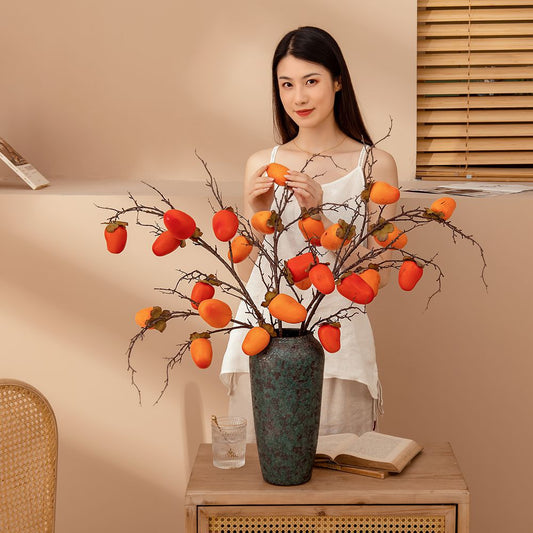 Realistic Faux Persimmon Flower: Stunning Artificial Green Plant Décor for Weddings and Special Events - Perfect for Home & Office Decoration - MW10892