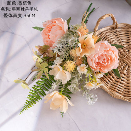 Elegant Faux Peony Bouquets for Home Decor - Stunning Starry Design for Weddings and Wall Art Display (CF01333)