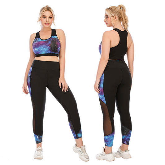 Plus Size Women's Fitness Outfit Set Yoga Apparel with Compression Leggings and Supportive Sports Bra Ideal for Active Lifestyles Model 12063 12064