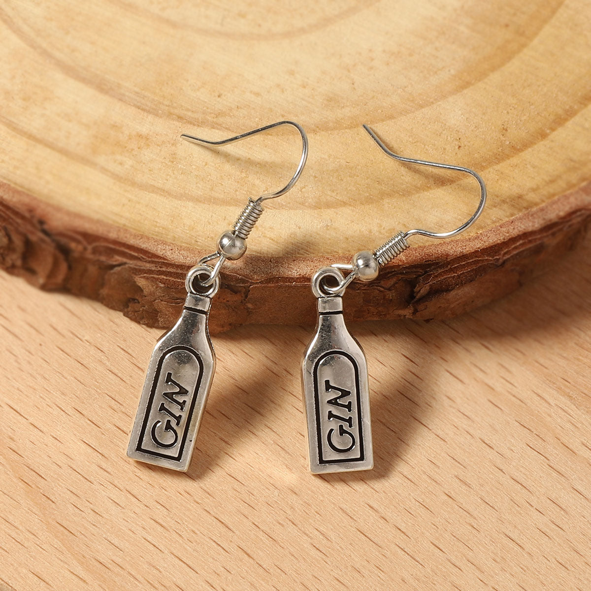 Unique Vintage Gothic-Inspired Silver Wine Bottle Drop Earrings - Hip Hop Punk Style, Perfect for Statement Fashion Lovers
