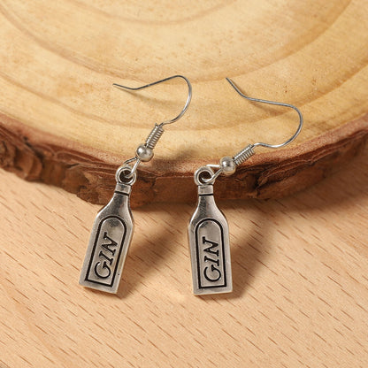 Unique Vintage Gothic-Inspired Silver Wine Bottle Drop Earrings - Hip Hop Punk Style, Perfect for Statement Fashion Lovers