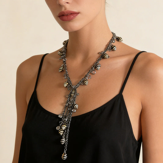 Bohemian-Inspired Layered Shell Pendant Necklace for Women - Versatile Geometric Tassel Design Perfect for Casual Style