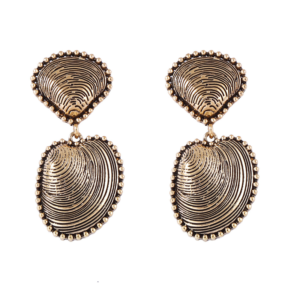 Luxurious Shell-Inspired Statement Earrings for Women - Vintage-Style Alloy Design with Unique Textures Perfect for Upscale Vacations