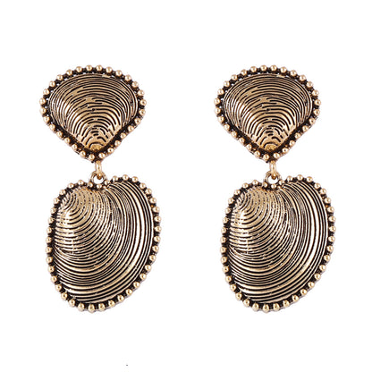 Luxurious Shell-Inspired Statement Earrings for Women - Vintage-Style Alloy Design with Unique Textures Perfect for Upscale Vacations