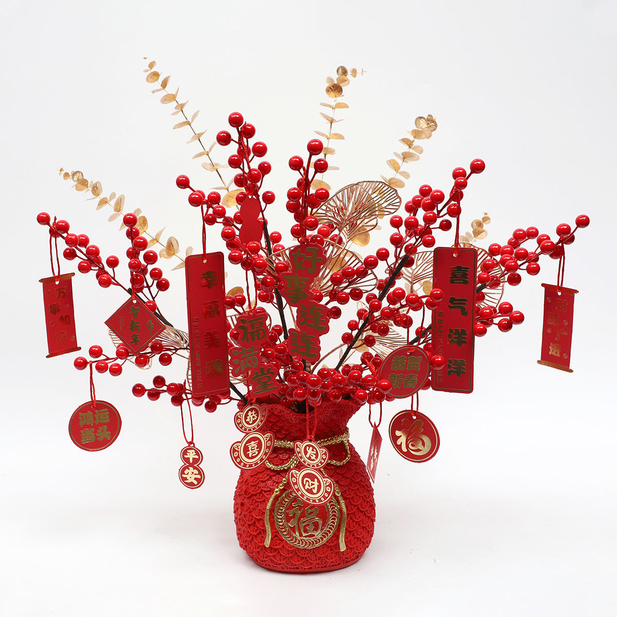 Luxury Faux Red Prosperity Berry Branch - Exquisite  New Year Home Décor for Spring Festival Celebrations & Elegant Floral Arrangements