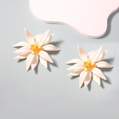 Trendy Large White Floral Statement Earrings for Women – Perfect for Vacations, Parties, and Evening Events