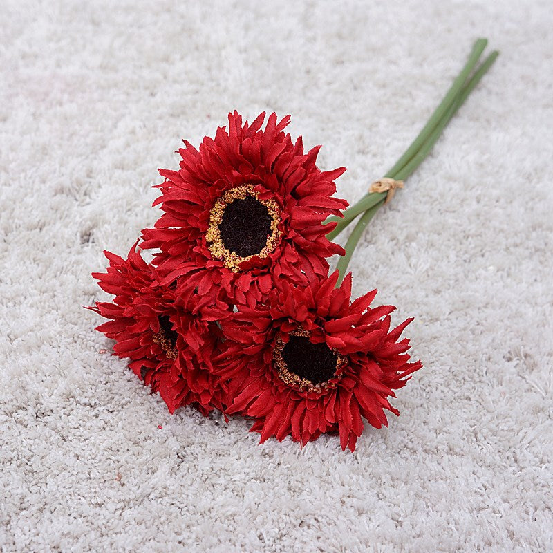 Realistic African Daisy Faux Flowers - Set of 3 Mini Textured Bouquets for Home Decor, Weddings, and Photography