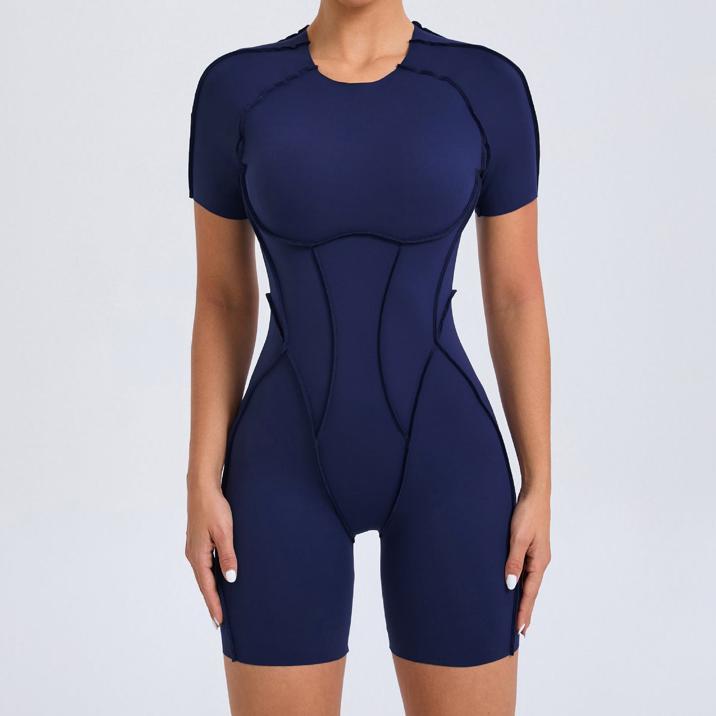 High Performance Stitch Detail Activewear Bodysuit with Cutout Back for Women Short Sleeve Yoga and Fitness Jumpsuit for Comfort and Flexibility