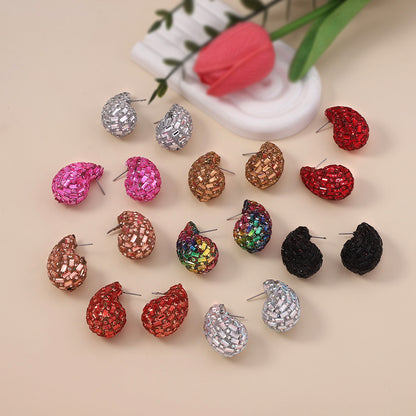 Trendy Droplet Gradient Colored Glass Ear Studs with Full Sparkling Crystals - Chic, Versatile, and Elegant Jewelry for Every Occasion