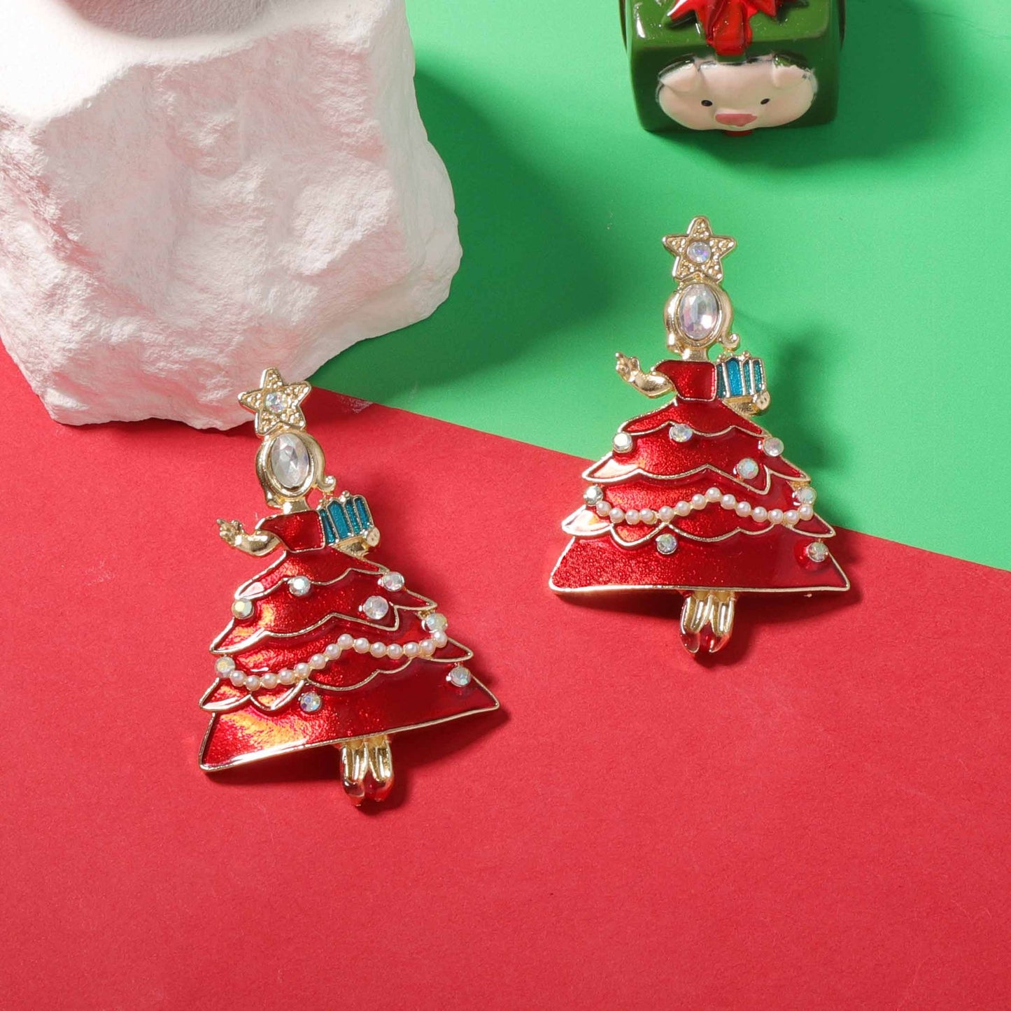 Unique Creative Design Alloy Christmas Tree Dance Earrings – Trendy & Whimsical Holiday Jewelry for a Festive Look