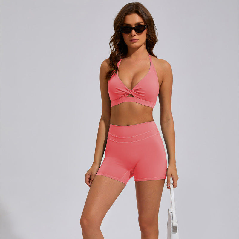 High Waisted Women's Yoga Set Tight Fitting Running and Pilates Outfit with Strappy Back Design for Comfort and Support