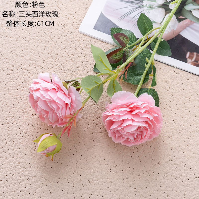 Elegant European-Style 3-Head Peony and Western Rose Artificial Flower Arrangement for Home Decor, Wedding Celebrations, and Wall Art - MW51010