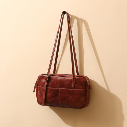 Women's Genuine Leather Tote Bag Large Capacity Waxed Oil Leather Shoulder Bag for Everyday Office Use