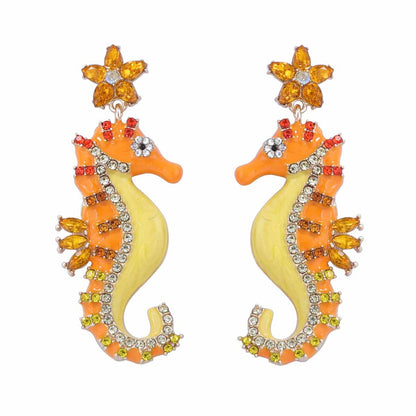 Chic Personality-Driven Lightweight Luxury Cute Seahorse Alloy Earrings with Sparkling Rhinestone Inlay - Perfect for Any Occasion!