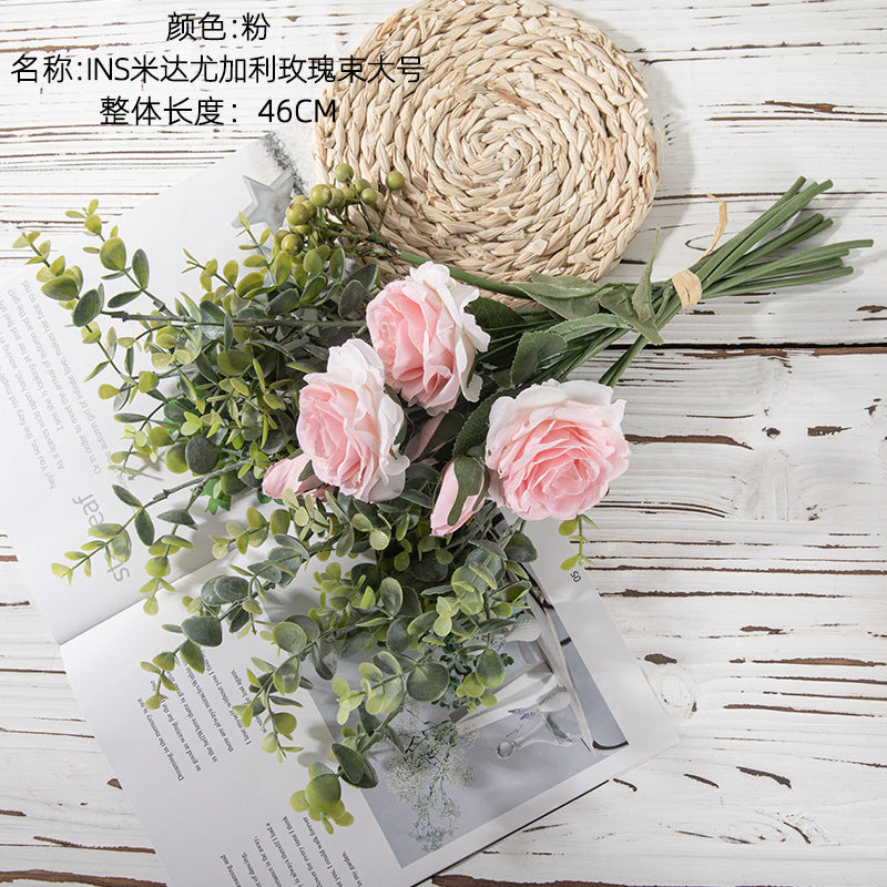 Elegant Handheld Floral Wall Decor with Artificial Roses and Eucalyptus – Perfect for Home Decor and Weddings (Model DY1-2300Y)