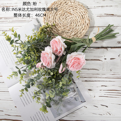 Elegant Handheld Floral Wall Decor with Artificial Roses and Eucalyptus – Perfect for Home Decor and Weddings (Model DY1-2300Y)