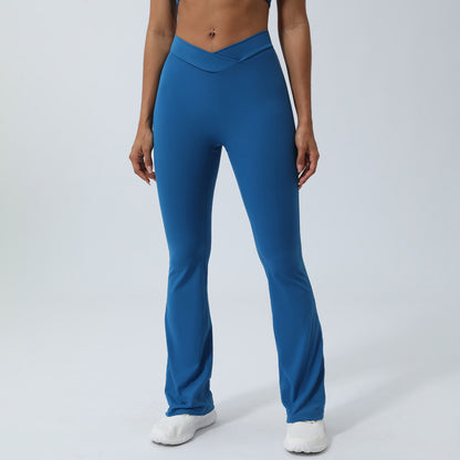 Cross V Shaped Fitness Flared Pants Peach Lift Yoga Leggings with No Show Thong Quick Dry Fabric for Comfort and Style