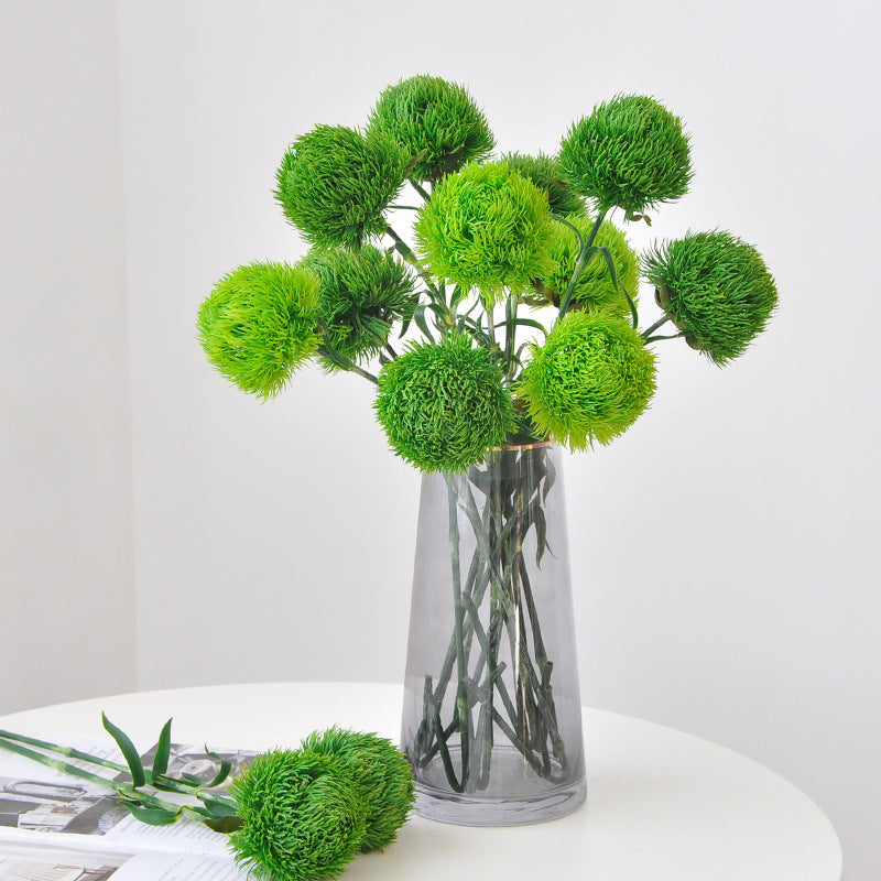 Realistic Green Dianthus Pom Pom with Leaves - Modern Soft Foam Decorative Flower Ball for Stylish Home Decor and Floral Arrangements