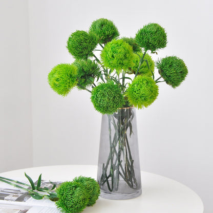 Realistic Green Dianthus Pom Pom with Leaves - Modern Soft Foam Decorative Flower Ball for Stylish Home Decor and Floral Arrangements