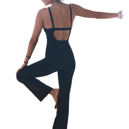 Solid Color Hollow Back Bodysuit for Enhanced Lift Long Fitted Jumpsuit for Running Gym Workouts and Yoga