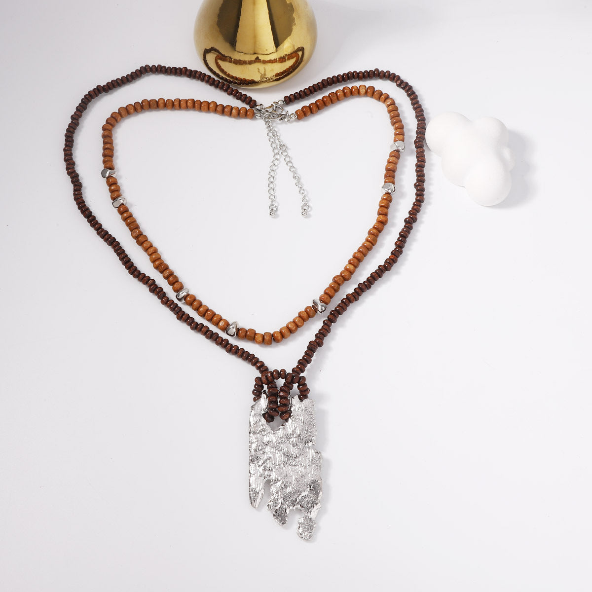 Bohemian-Inspired Vintage Multi-Layered Beaded Long Necklace with Unique Irregular Wood Beads - Perfect for Your Summer Vacations