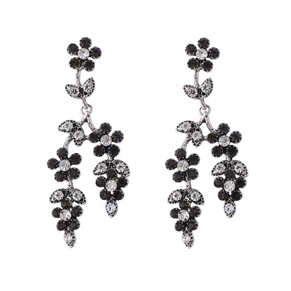 Elegant  Alloy Crystal Cascade Floral Earrings – Exquisite Branch and Leaf Design Perfect for Formal Events and Evening Dinners