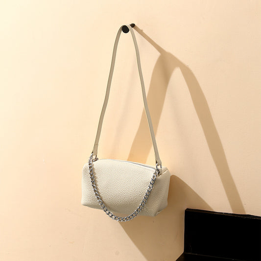 Genuine Leather Women's Round Cylinder Bag with Zipper Unique Design Chain Handle Versatile Shoulder Bag Elevate Your Fashion Game