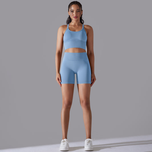 Seamless Knitted Solid Color High Elastic Sports Yoga Set 2 Piece Running Fitness Outfit for Comfort Performance