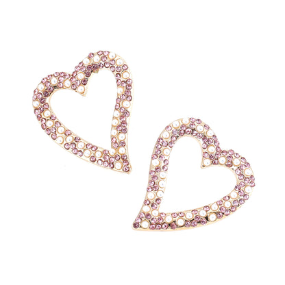 Chic Heart-Shaped Stud Earrings with Sparkling Rhinestones and Elegant Pearls – Available in 6 Stunning Colors for Every Occasion