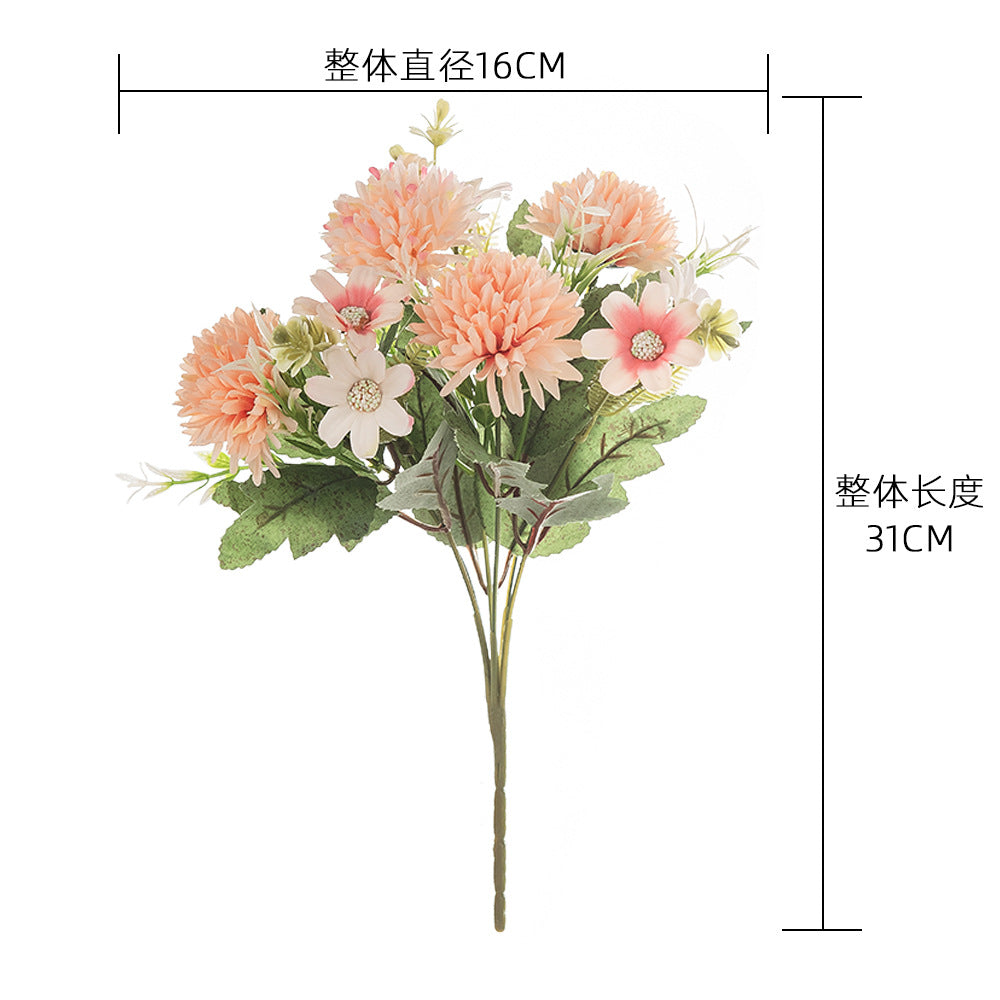 7-Head Artistic Oil Painting Ball Chrysanthemum Home Decor - INS Style Faux Flowers for Wedding and Celebration - Model MW81003