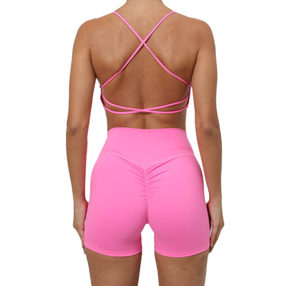 Cross Back Sports Bra and Peachy Butt Shorts Yoga Set Quick Dry Moisture Wicking Workout Outfit for Running Fitness and Gym