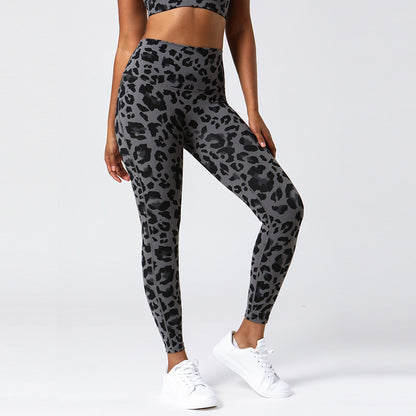 Women's High Waisted Leopard Print Yoga Pants Tummy Control Butt Lifting 3 4 Length Workout Leggings for Running and Fitness