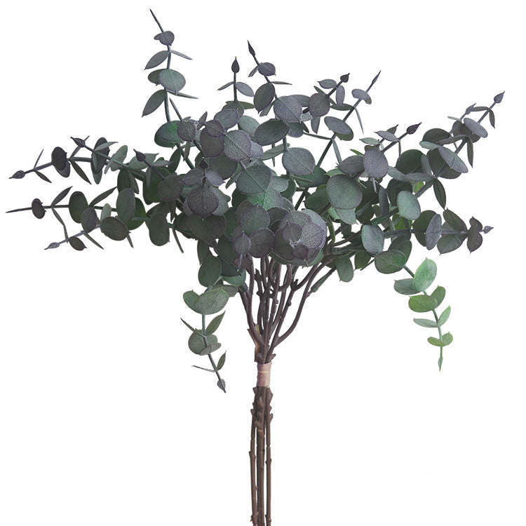 Elegant Minimalist Eucalyptus Leaf Faux Plant Decor – Five-Piece Artificial Greenery for Your Living Room or Home Office Table