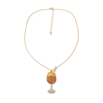 Stylish Minimalist Alloy Crystal-Studded Wine Bottle Pendant Necklace – Versatile Everyday Accessory with Dazzling Sparkle