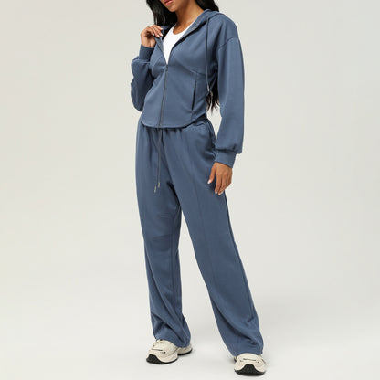 Cozy Fall Winter 2 Piece Athletic Set Comfy Hooded Jacket and Relaxed Pants for Outdoor Running and Fitness Adventures