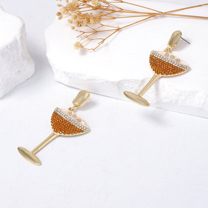 Elegant Lightweight Luxury: Unique Alloy Zirconia Wine Bottle and Glass Set with Stylish Women's Earrings