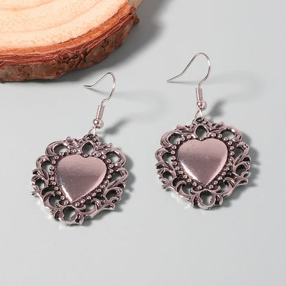 Vintage Goth-Inspired Geometric Heart-Shaped Pendant Layered Necklace and Earring Set for Women – Unique Double-Strand Chain Jewelry for a Bold Statement