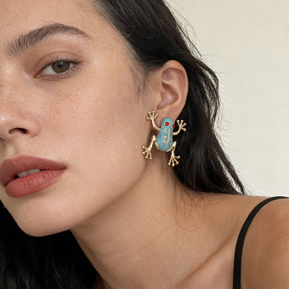 Stylish and Unique Alloy Frog Ear Studs with Micro-Inlaid Zircon Stones – Chic Accessories for Women