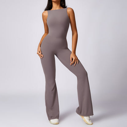 Peach Lift Yoga Bodysuit for Women Casual Wide Leg Fitness Outfit with Stunning Open Back Design for Enhanced Comfort and Flexibility Ideal for Yoga Exercise and Everyday Wear