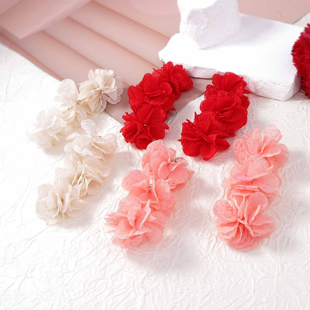 Exaggerated Floral Fabric Drop Earrings for Women - Versatile Spring/Summer Essential for Everyday Style and Commuting